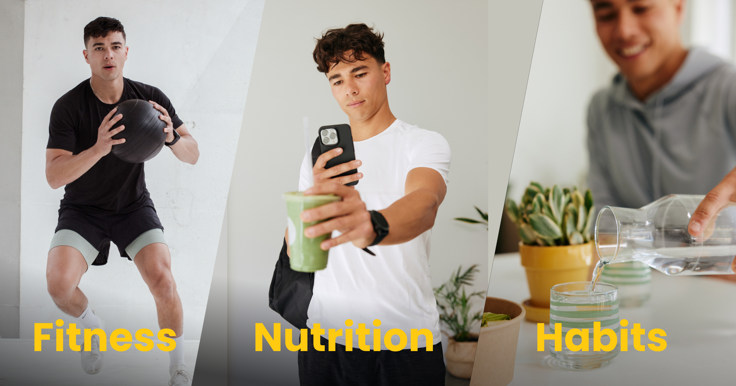 Graphic of coach performing fitness, nutrition, and habit activities